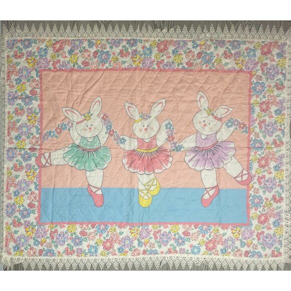 Princess Fabrics Pattern 872 Ballerina Bunny Rabbit Crib Quilt Lace Edge Blanket - Picture 9 of 11